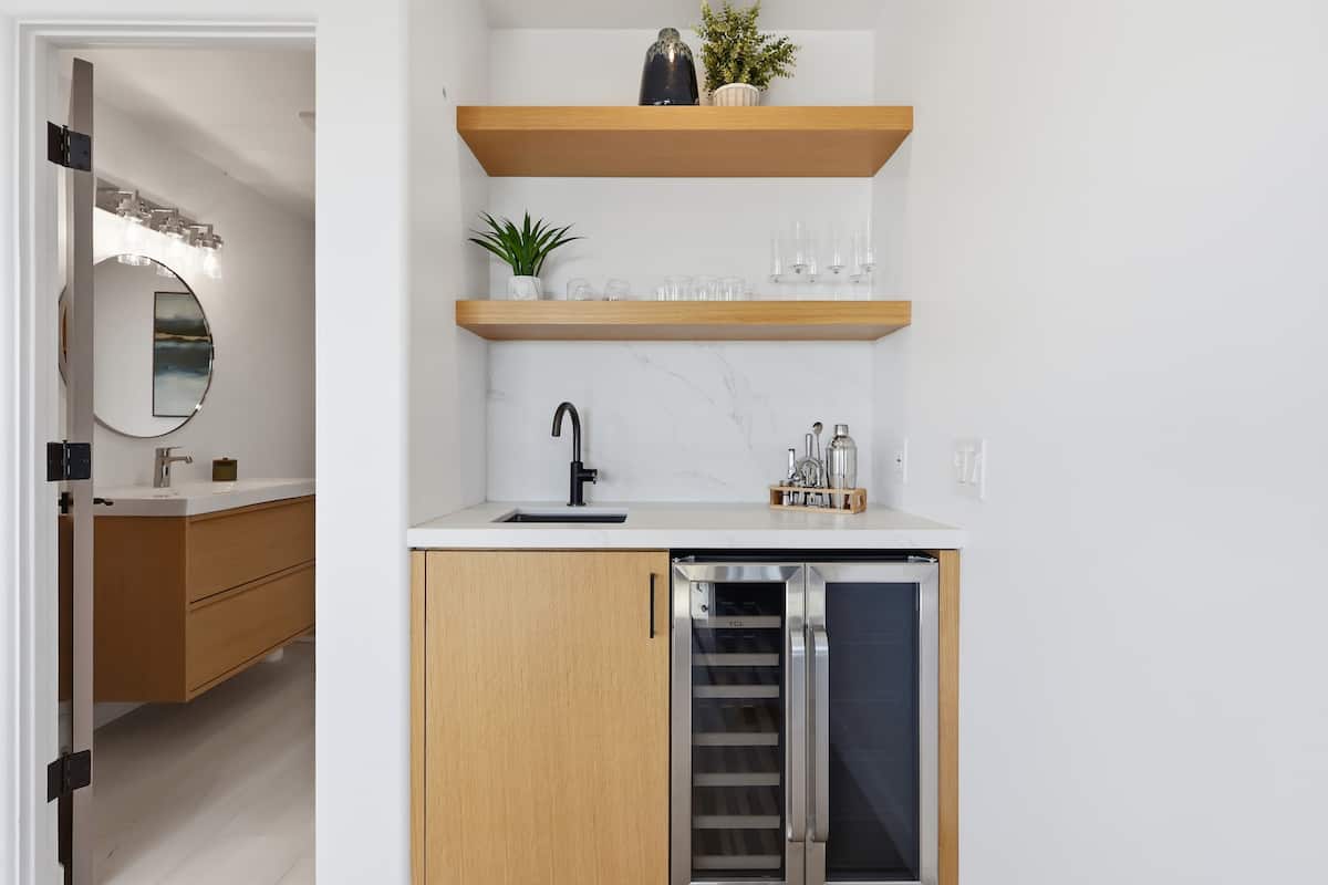 Wet bar with bottle storage and serving counter
